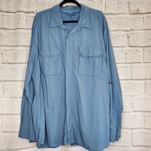 Eddie Bauer Long Sleeve Fishing Vented Mens Button Up Shirt XXL Blue Nylon